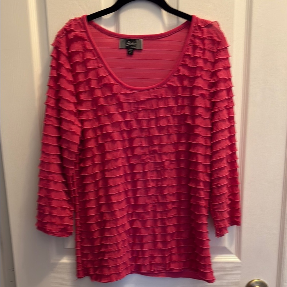 Slinky Brand Stylish Pink Ruffled Top